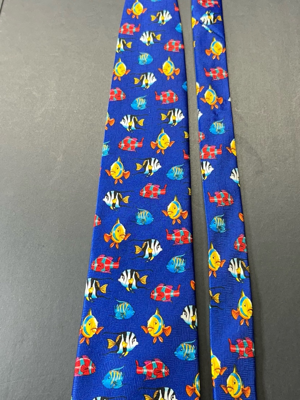 Addiction Bright Blue Tie with Multicolor Fish Print